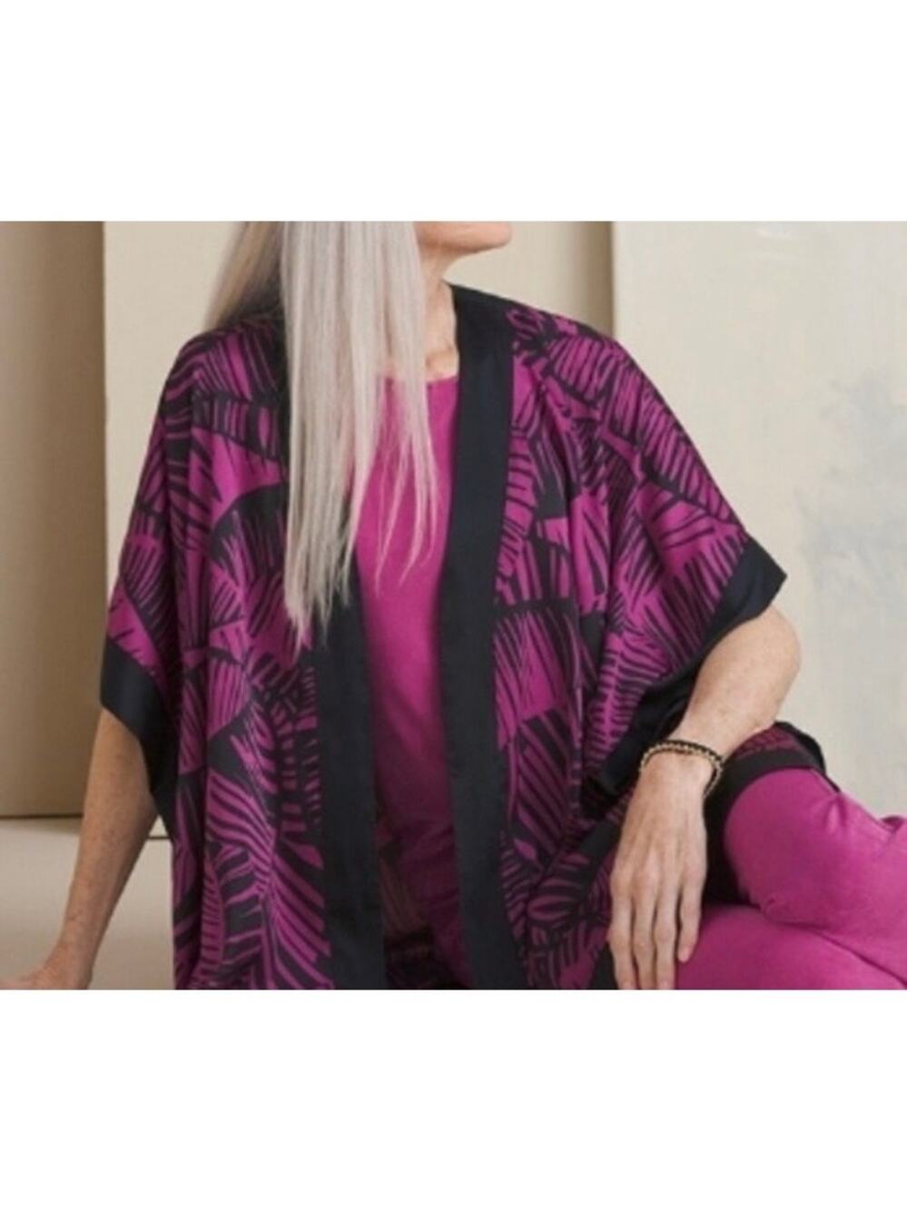 Chico's Travelers Scarf Front Kimono Cardigan Large Women's XL Wild Mulberry